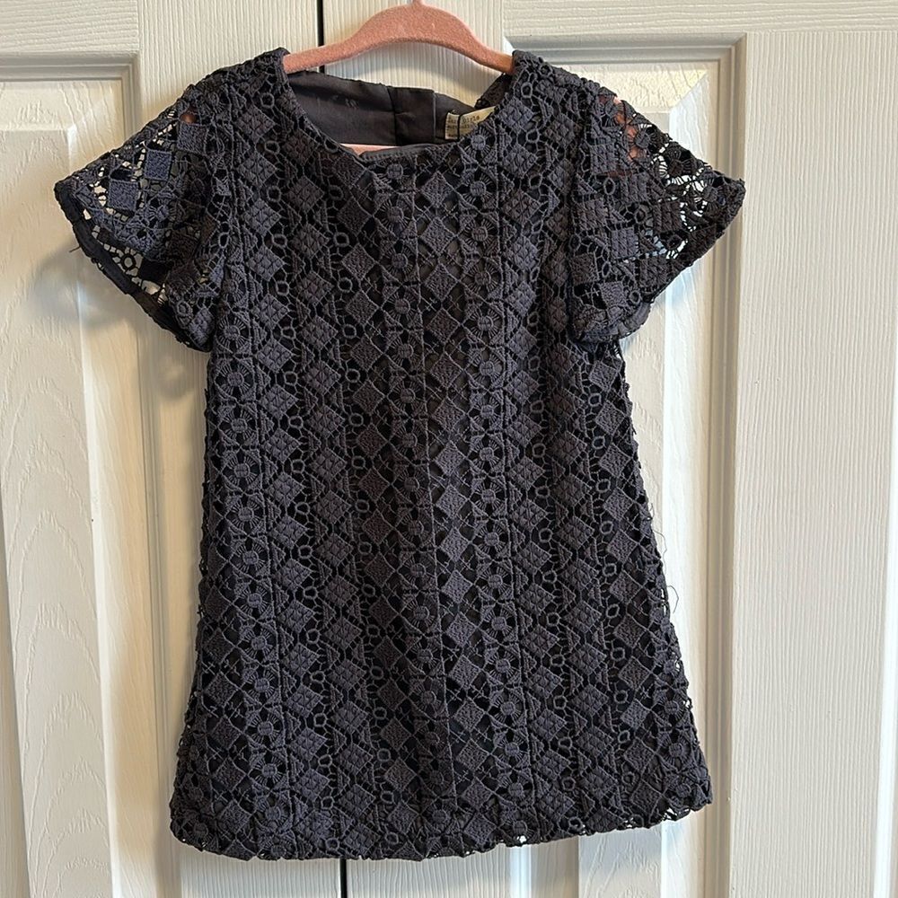 Zara Girls Soft Collection Dark Grey Short-sleeve Lace Lined Dress - Size 4